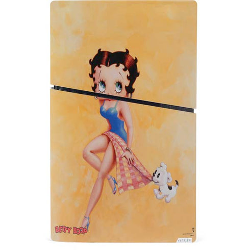 Betty Boop With Puppy Orange Background PS5 Slim Digital Edition Console Skin
